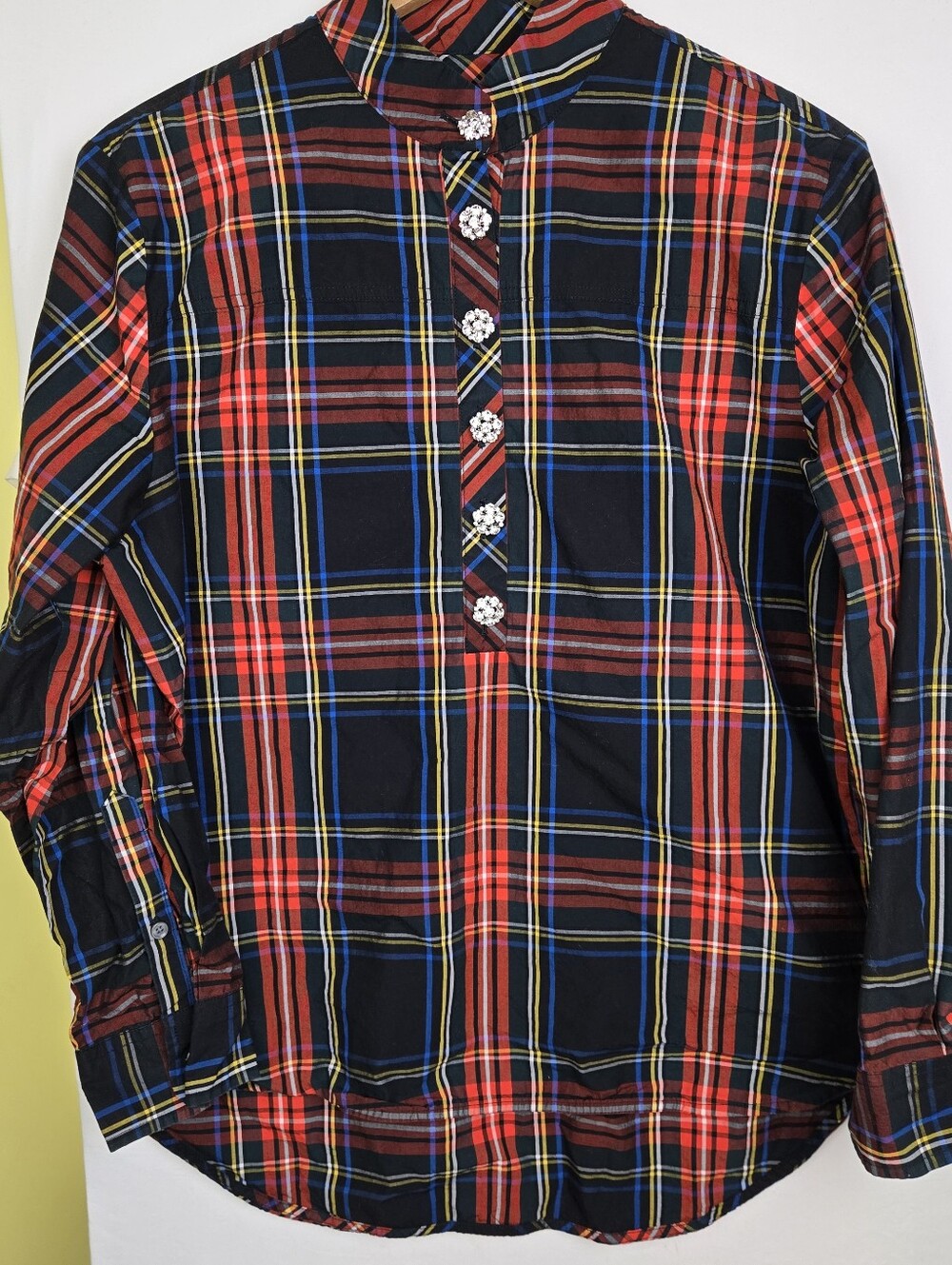 J.‎ Crew Jeweled Button Tartan Plaid Popover Tunic Size 10
